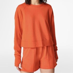 Sweaty Betty After Class Crop Crewneck Sweatshirt‎ Resort Red Orange US 14 XXL